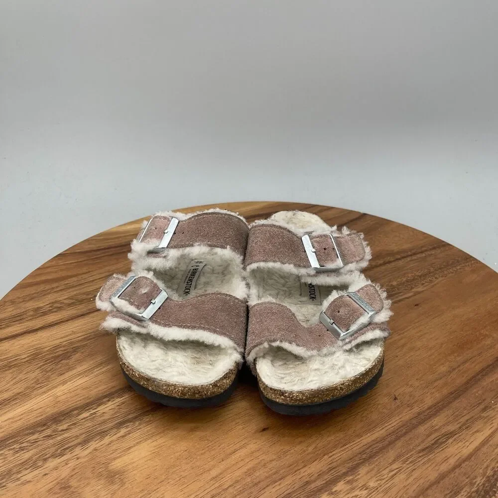 Birkenstock Arizona Shearling Sandals Womens 5 / 36 Suede Leather Dusty Pink